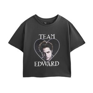 Twilight Womens/Ladies Edward Team Crop T-Shirt / Charcoal